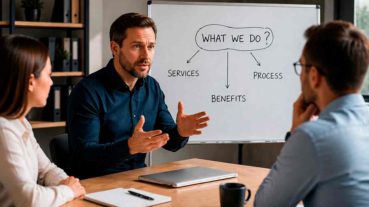 Business owner struggling to explain services